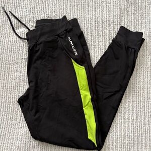 ALPHALETE Women’s Black and Neon Green Joggers, Size XS